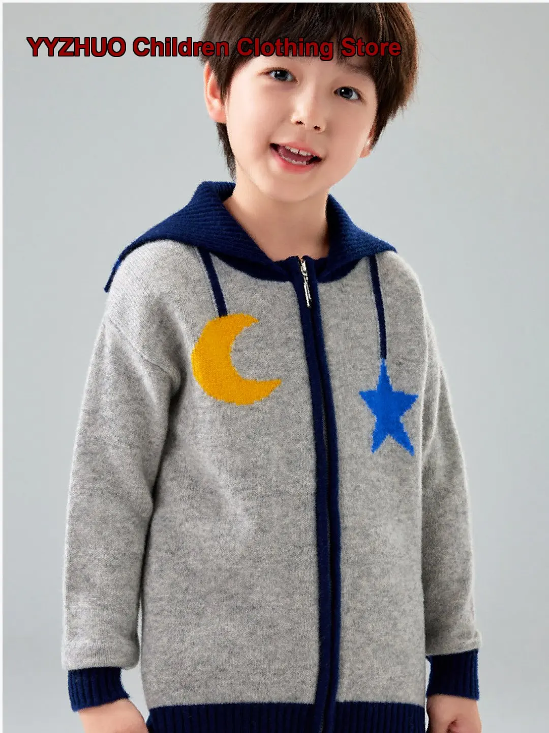 Red Lotus Premium Boys Girls Navy Collar Star Zip Knit Top Cashmere Soft Skin-Friendly Kids