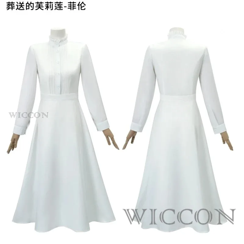 2025 yiyi anime frieren: além do fim da jornada samambaia cosplay traje branco vestido longo e robe preto peruca roxa headwear dia das bruxas