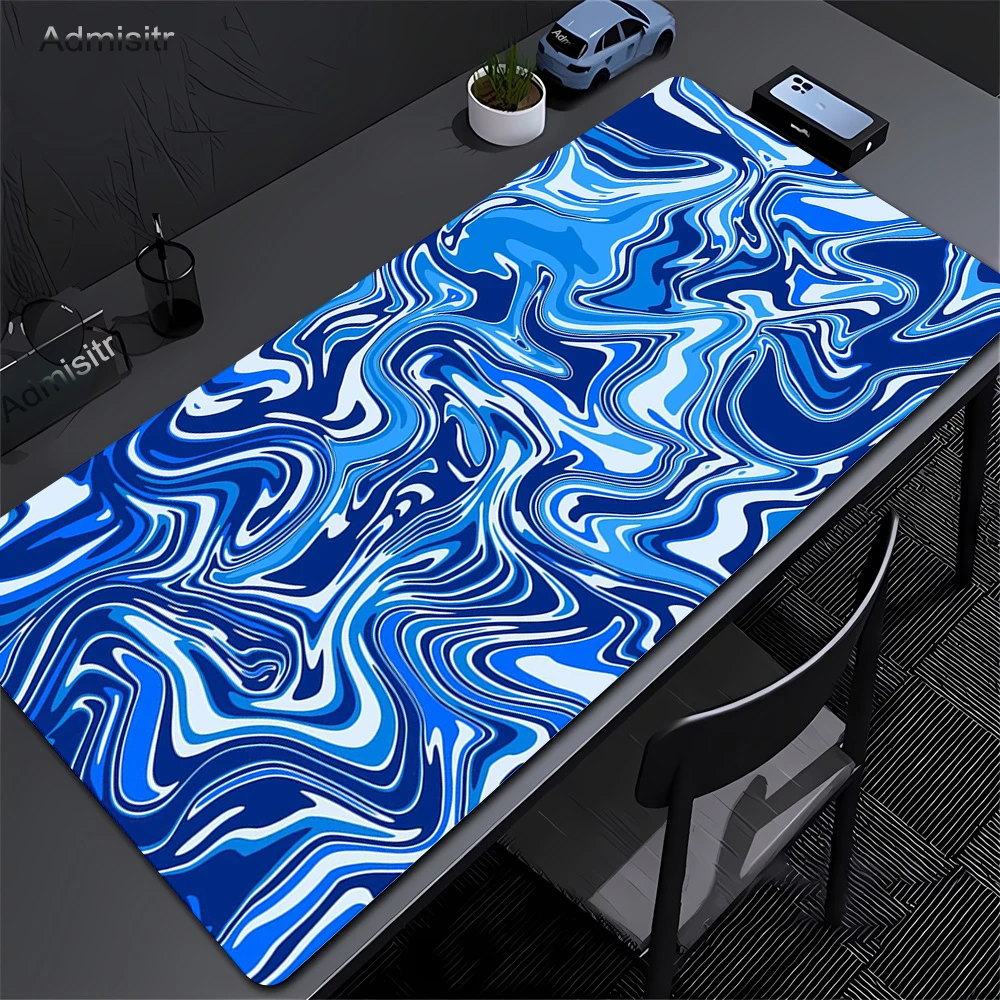 Blue Large Gaming Mouse Pad XXL Strata Liquid Deskmat Non-Slip Rubber Game Mouse Mat Computer Keyboard Mats Big Mausepad Gamer