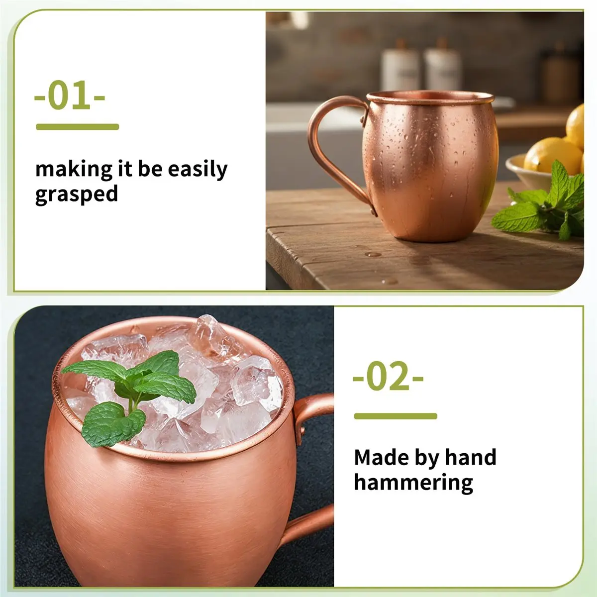Doings 530ML 100% Pure Copper Mug Moscow Mule Mug Drum Cup Cocktail Cup Pure Copper Mug Restaurant Bar Cold Drink Cup, B