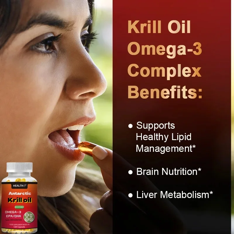 Antarctic Krill Oil Omega 3 Softgels 2000mg,with Phospholipids, Choline & Astaxanthin Sustainably Sourced, Non-GMO Verified