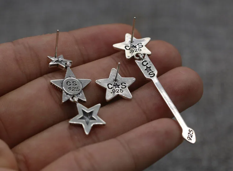 Cody Trendy Persoonlijkheid Sieraden Vijfpunts Ster Oorbellen Vrouwelijke 925 Sterling Zilveren Lange Oorbellen Vintage Punk Hip Hop Stijl