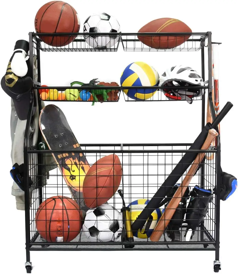 

Garage Sports Equipment Organizer, Ball Storage Ra, Ball Storage Garage, Garage Organizer, Rolling Sports Ball Storage Cart,