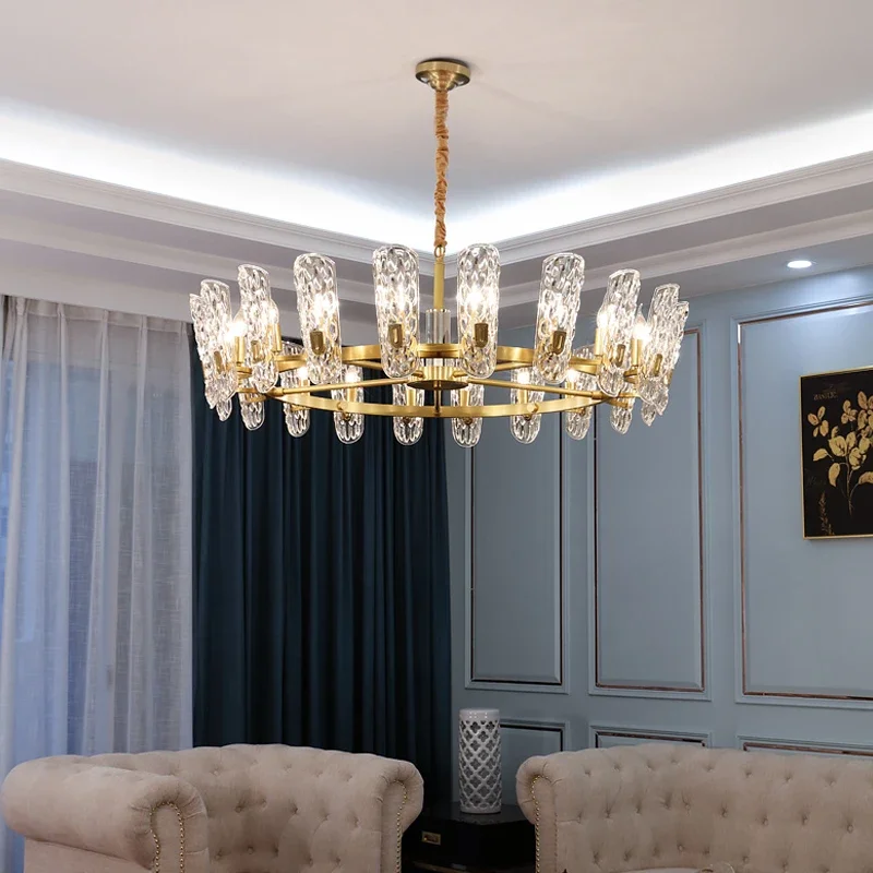 Light luxury post modern crystal chandelier  living room bedroom high grade European retro gold all copper chandelier