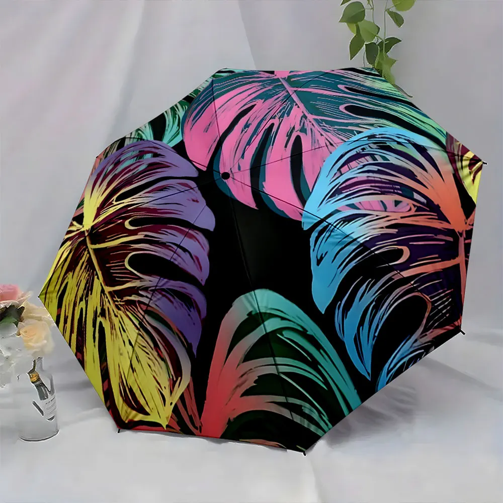 1PC Vibrant tropical leaf patterned umbrella design Print 8 Iron Ribs Folding Umbrella Auto-Open Fashion Sunshade
