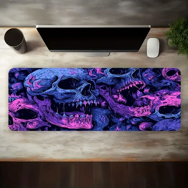 VIKAMA Dark Gothic Skull Large Gaming Mousepad Non Slip Desk Pad Purple Blue Smoke Art Keyboard Mat Computer Desktop Accessories
