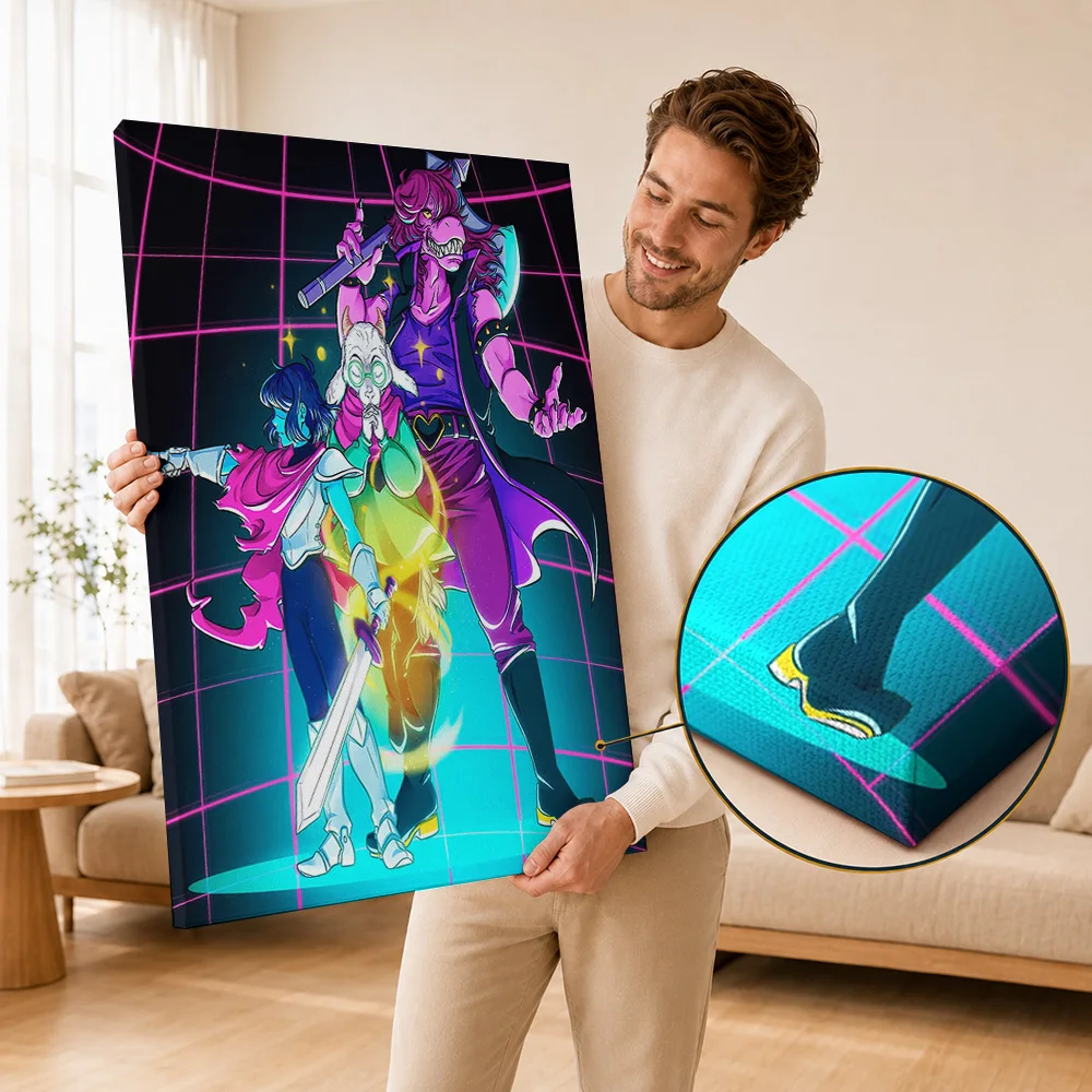 Deltarune Framed Canvas Poster Customized Photo With Retro Pixel Adventure Style Canvas Wall Art For Gaming Room Player Gift