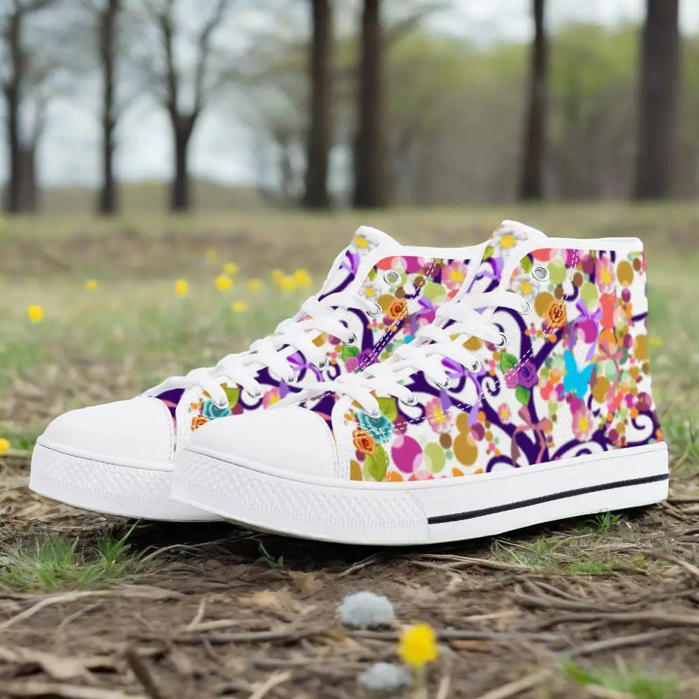 

Colorful block print high-top canvas shoes flat sneakers lightweight casual shoes for men and women