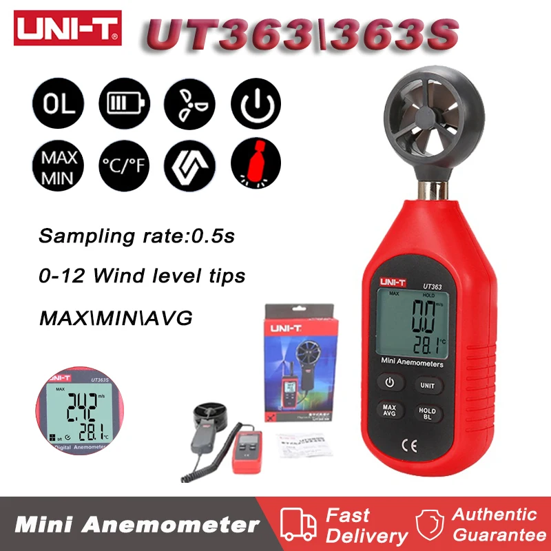 UNI-T UT363 \ UT363S مقياس شدة الريح المصغر LCD عرض سرعة تدفق الهواء سرعة الرياح اختبار درجة الحرارة ماكس/AVG قياس مستوى الرياح 1 ~ 12