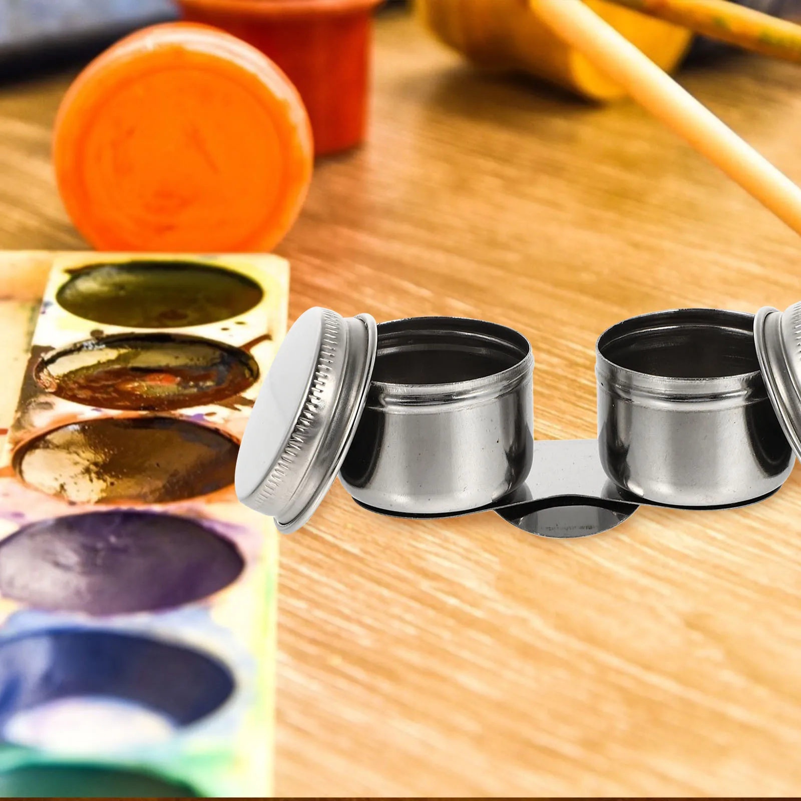 

2 Pcs Pen Pot Oil Dipper Cleaning Container Artists Single Painting Containers Water Palette Cup Mixing Metal