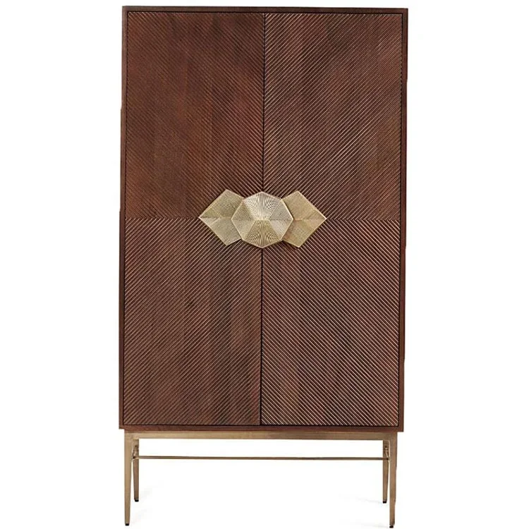 High quality French luxury solid wood tall wine cabinet bar living room furniture