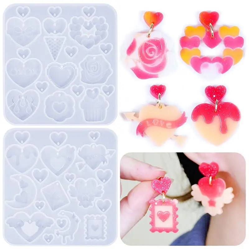 Earring Pendant Silicone Mold Love Heart Clover Epoxy Resin Mold DIY Keychain Earring Charms Epoxy Resin Jewelry Making Supplies