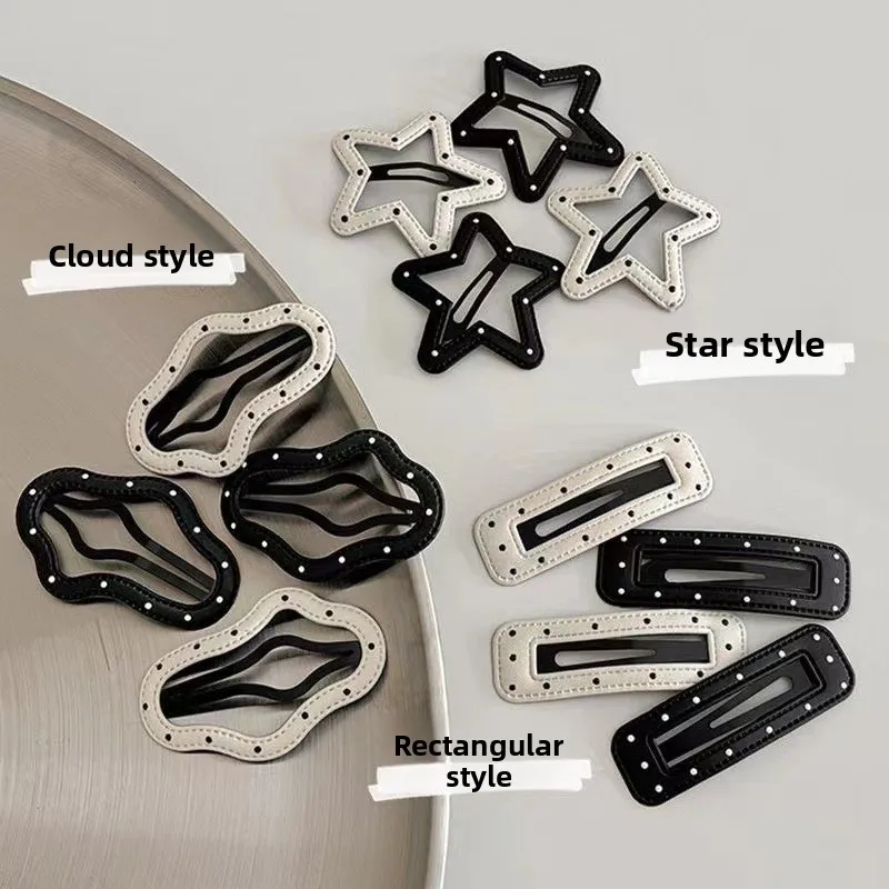 

Black White Polka Dot Leather Star Hair Clip for Women Side Bangs Barrettes，Korean-style simple and minimalist BB hair clips