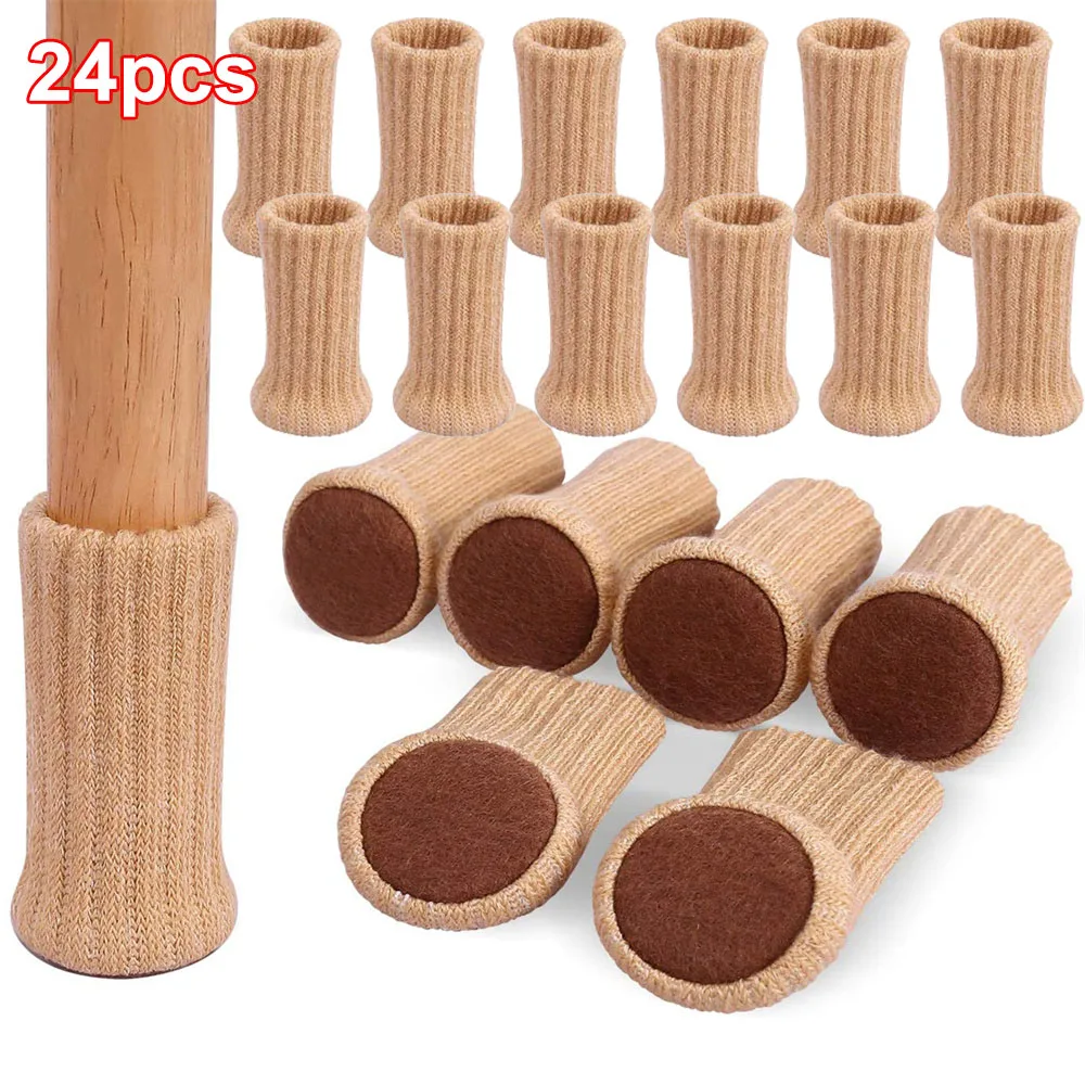 24Pcs Knitted Chair Leg Socks High Elastic Feet Socks Floor Protectors with Anti-Slip Pads Thick Chair Leg Caps Furniture Covers