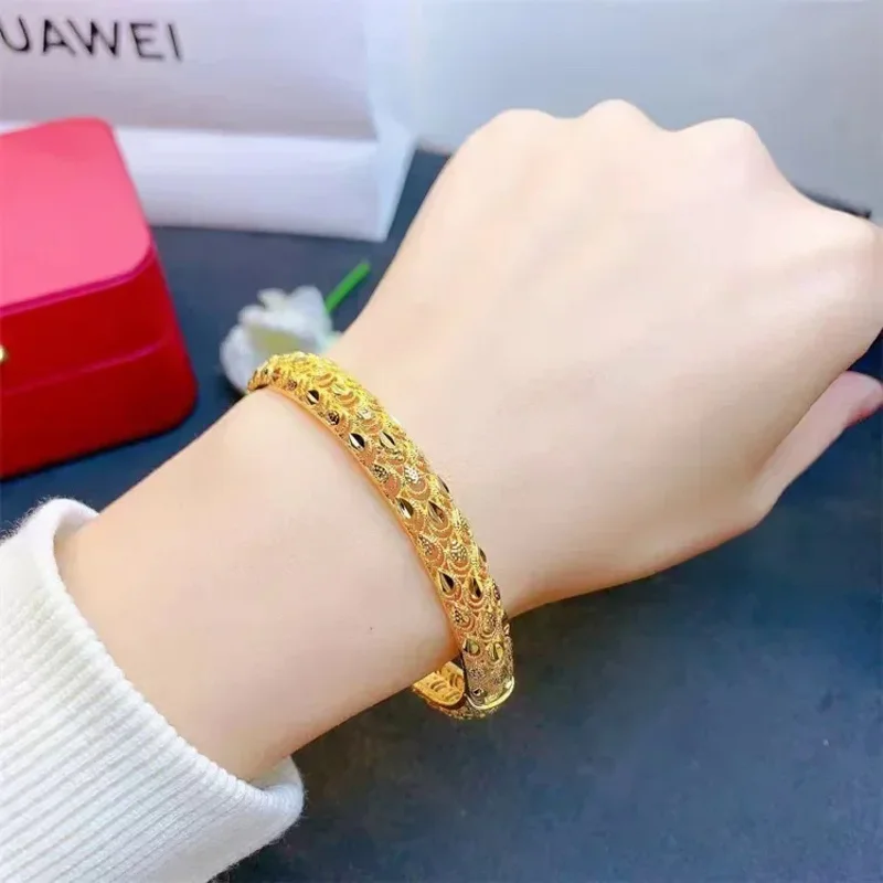 Copy 100% Vietnam Placer Gold Bracelet Hollow No Color Fading Retro Diamond Bracelet Ornament