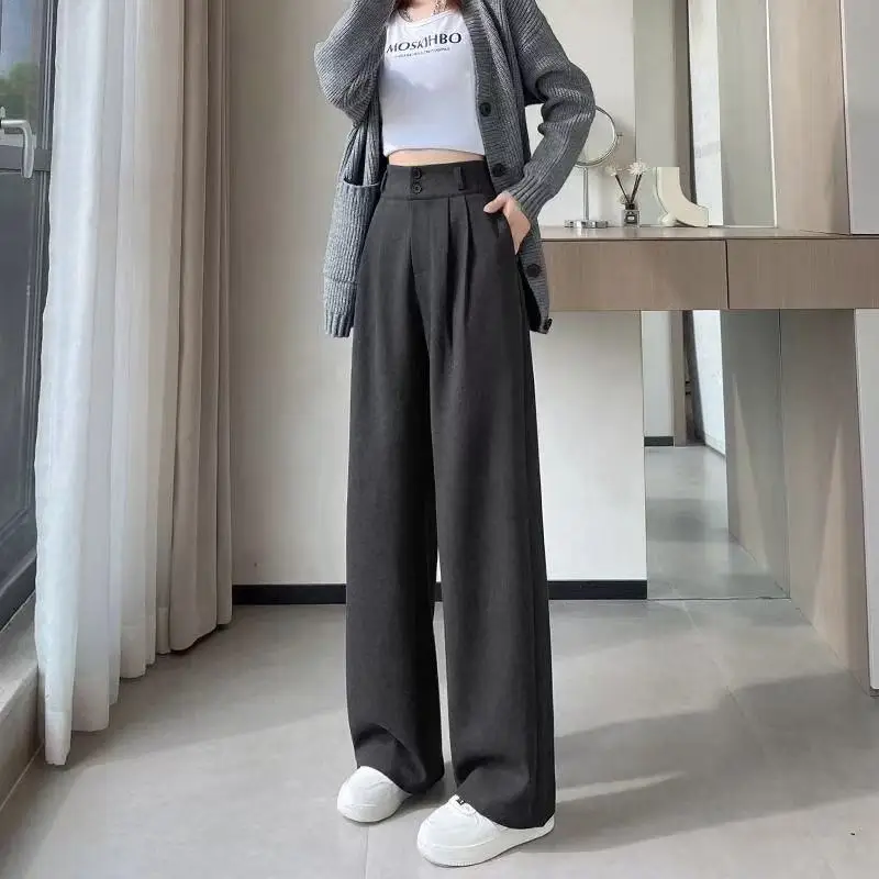 2026 primavera nueva moda todo-fósforo Simple traje de oficina pantalones de pierna ancha pantalones de cintura alta estrechos rectos pantalones de fregona casuales mujeres