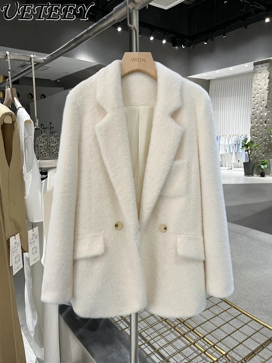 Winter Lamb Fur Furry Thickened Warm Mink Velvet Suit Jacket Female Temperament Socialite Fur Coat New Autumn and Winter Clothes