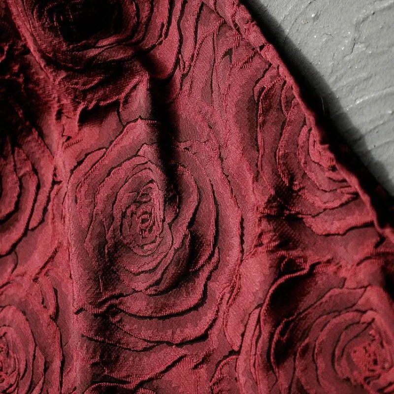 

Dark Red Rose Relief Three-dimensional Flower Jacquard Fabric High-end Outerwear Pants Gift Clothing Designer Fabric