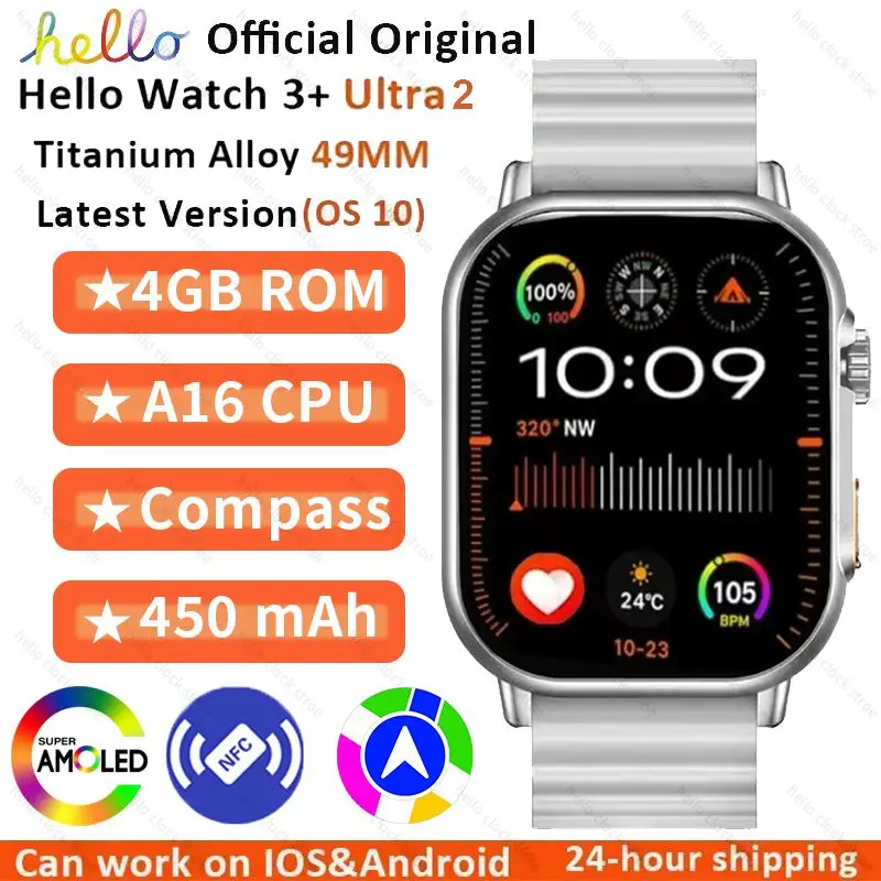 Новинка, оригинальные умные часы Hello Watch 3 Plus, Ultra HD, AMOLED, 4G, ROM, NFC Compass, 49 мм, часы с Bluetooth, Смарт-часы для мужчин и женщин