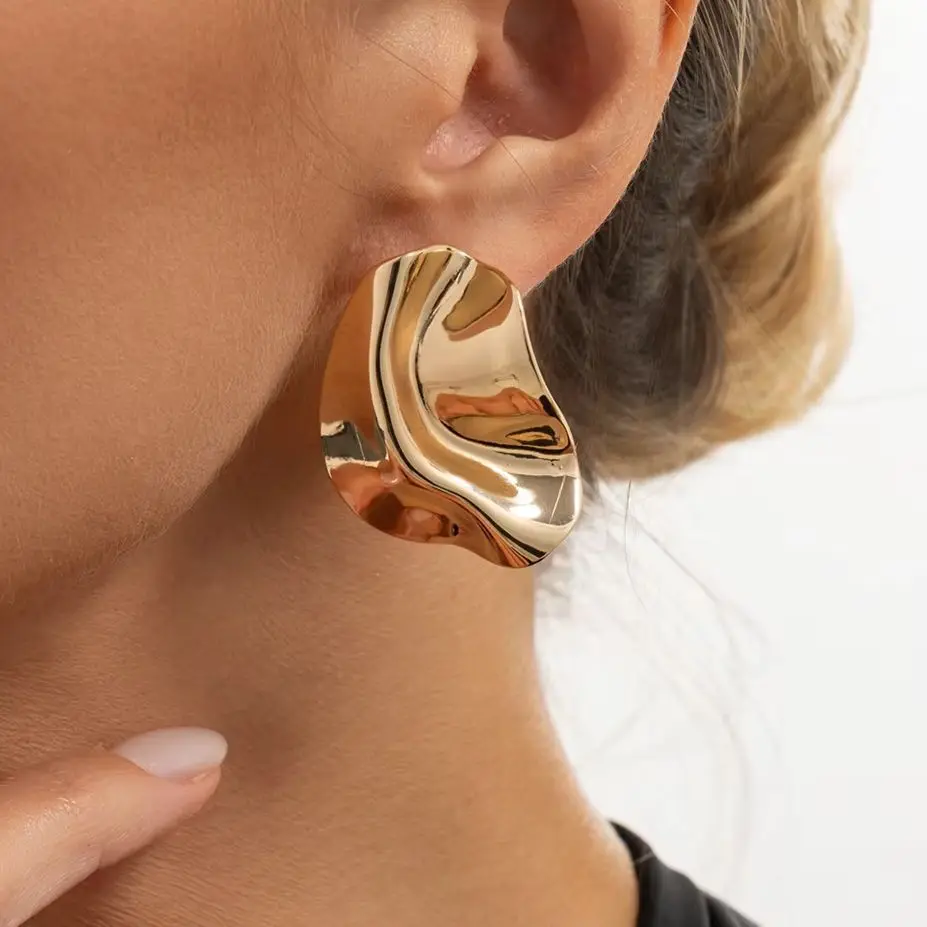 IngeSight.Z Vintage Irregular Geometry Texture Metal Stud Earrings Women Punk Gold Color Piercing Earrings Charm Jewelry Gifts