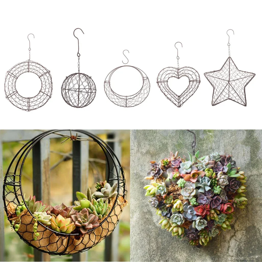 

Rustic Iron Wire Wreath Frame Succulent Pot Iron Hanging Planter Plant Holder (Plants Are Not Included)