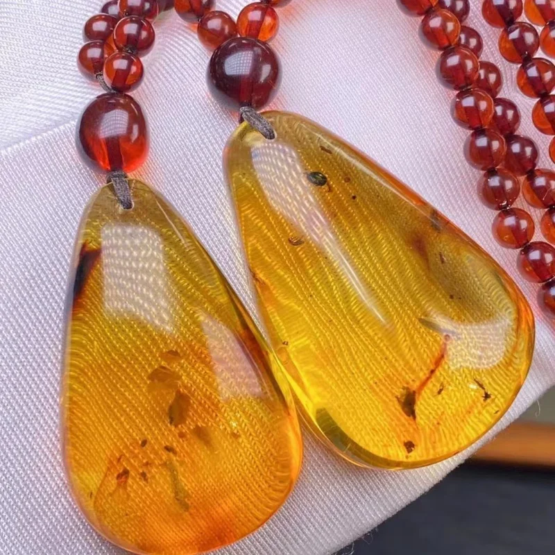 Factory Natural Beeswax Cordyceps Pendant with Blood Amber 5mm Necklace Single Circle Crafts Pendants