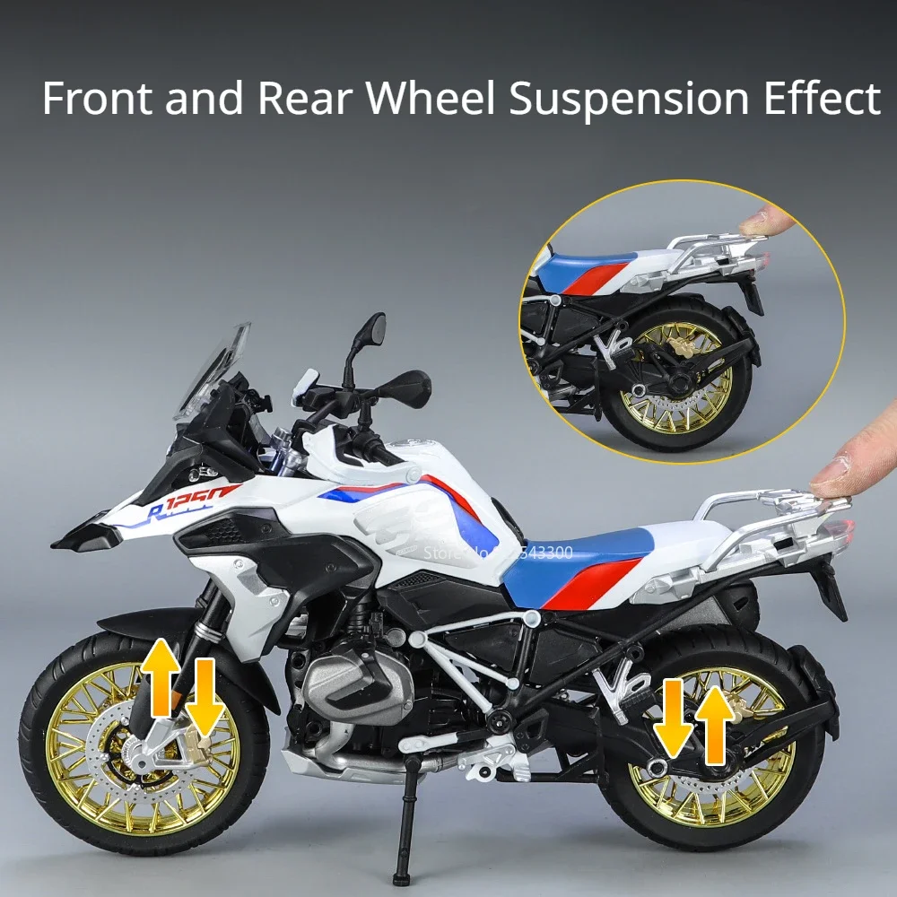 Large 1:9 R1250GS S1000RR Motorcycle Metal Diecast Model Toy Metal Body Sound Light Cars Models Birthday Gifts Collection