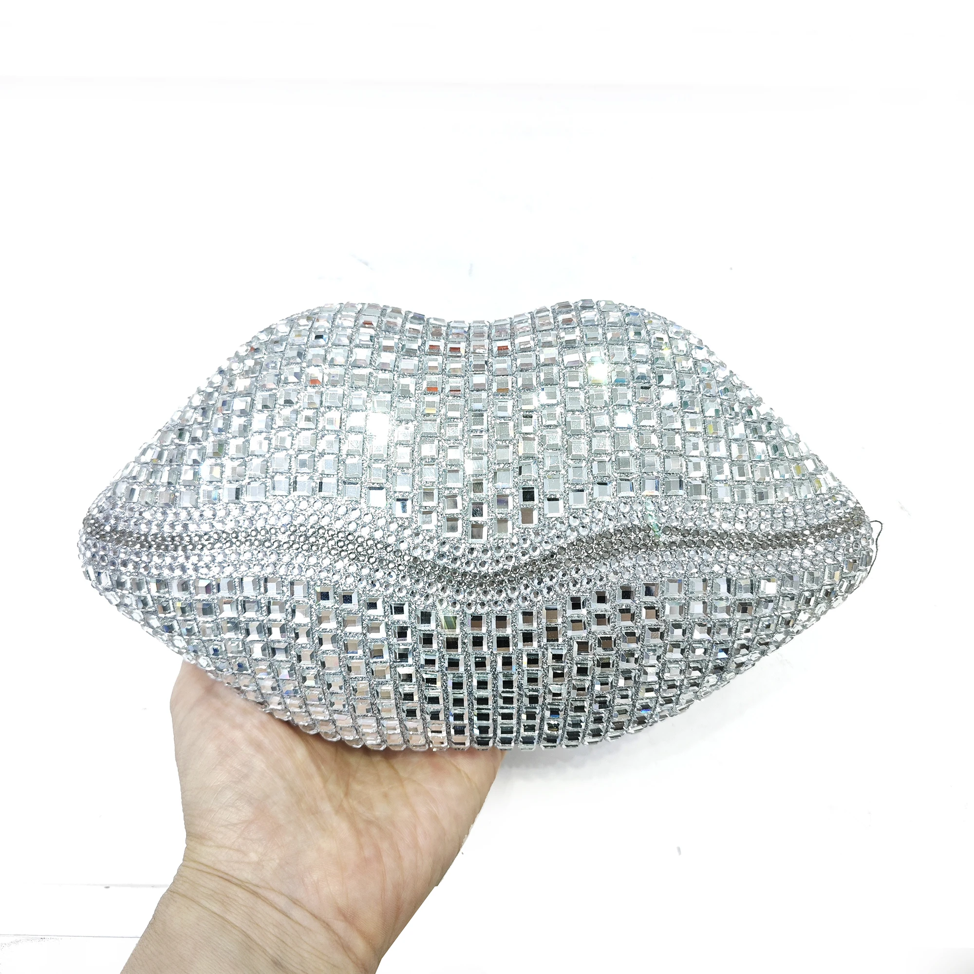 

Silver Glass Mouth Shaped Crystal Evening Bag Women's Clutch Bags Female Purse Wedding Bag Rhinestone Small Chain Shoulder Bags