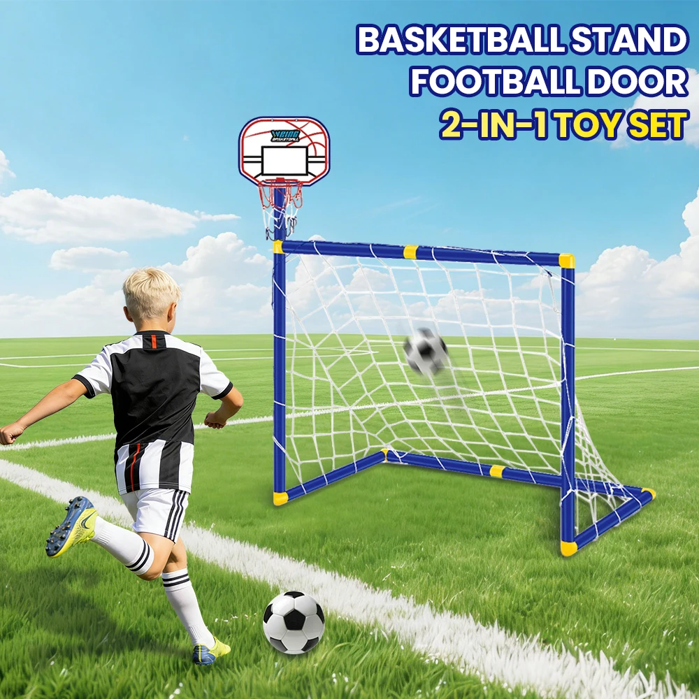 لعبة رياضية 2 في 1 للأطفال: حامل كرة سلة ومرمى كرة قدم محمول للألعاب الداخلية والخارجية، هدايا عيد ميلاد للأولاد والأطفال