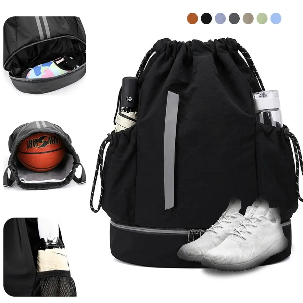 Large Capacity Drawstring Backpack Multi Compartment Shoe Compartment Basketball Bag Dry Wet Separation Lightweight