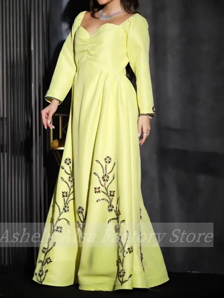 Customized Saudi Abaya Women Evening Dresses Long Sleeve Beading A Line Formal Special Occasion Dress Party Mother's Clothing