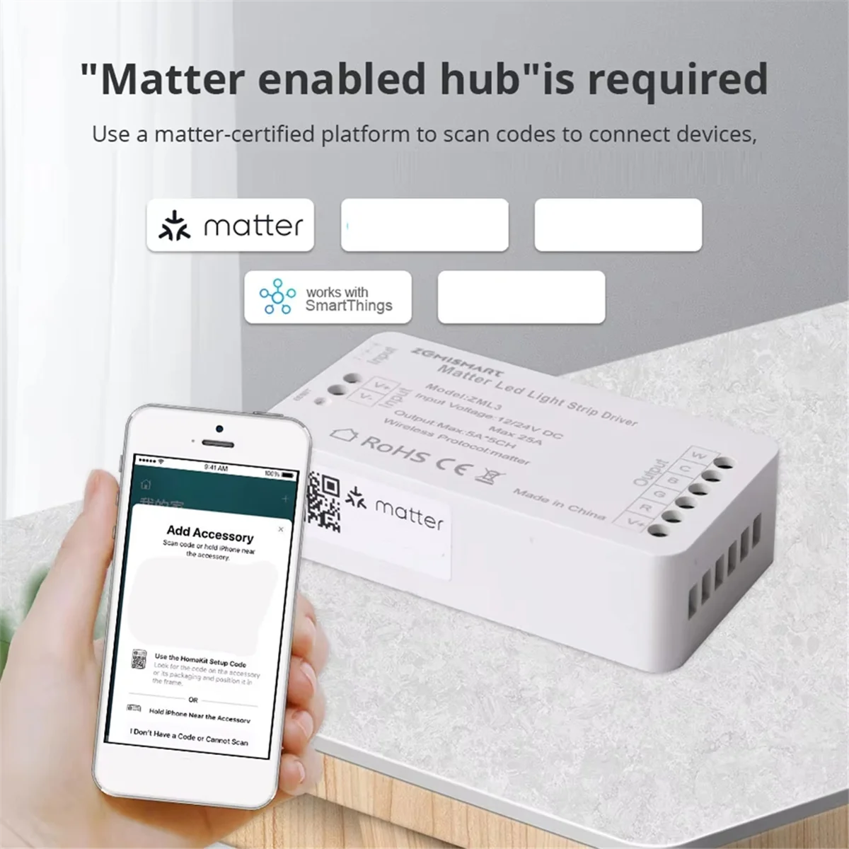 

ABNJ Matter over WiFi LED Strip Light Controller RGBCW Smart Led Driver Works for EU Plug