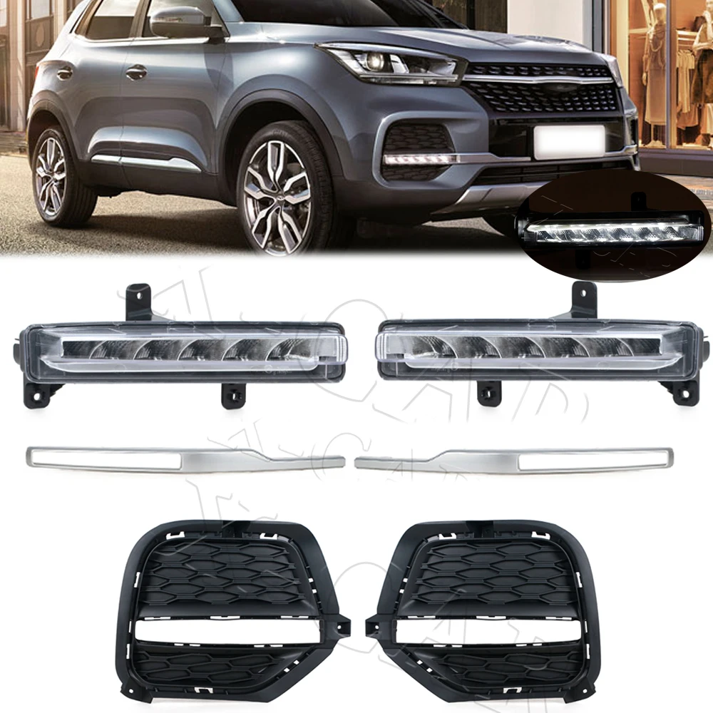 Front  Fog Lamp Cover LED Daytime Running Lights Molding Trim Strip Fog Lamp Grille For Chery Tiggo 3 4 2020-2021 5X 2019