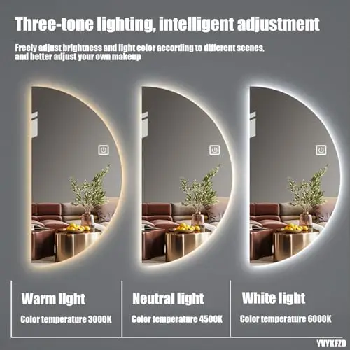 Hanging Semicircular Makeup Mirror, Half Moon Irregular Wall Mirror Semicircular Light Emitting Diode Bathroom Mirror