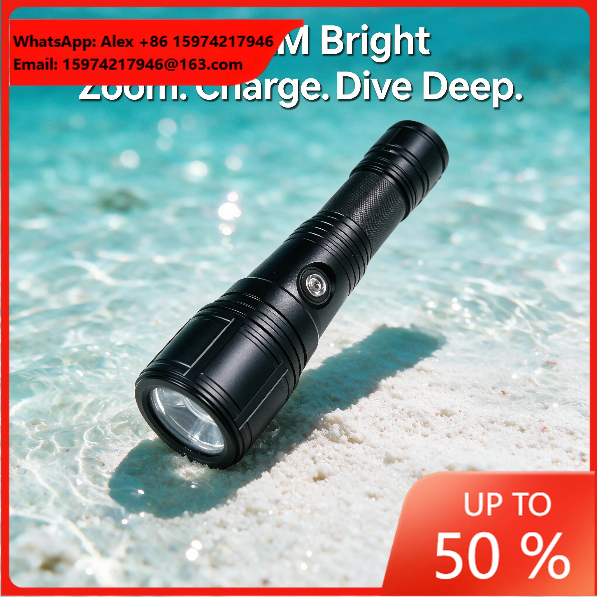 PROZHAOZHU 3000LM XHP50 Focusable Scuba Dive Torch IP68 100M Underwater Flashlight USB-C Rechargeable Zoomable Diving Light