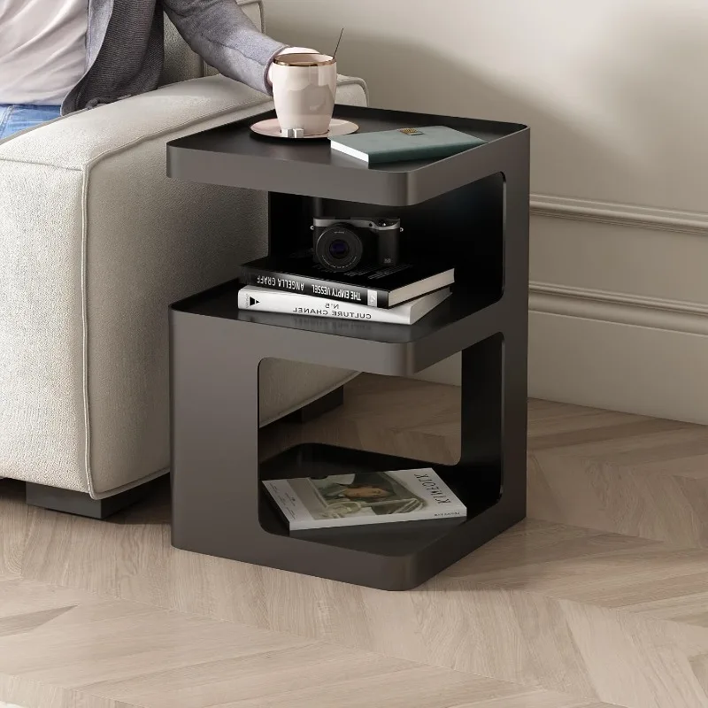 

Black Modern Side Table, 3-Tier Metal NightStand With Storage, End Table Living Room, Small Night Stand For Bedroom, Bedside Tab