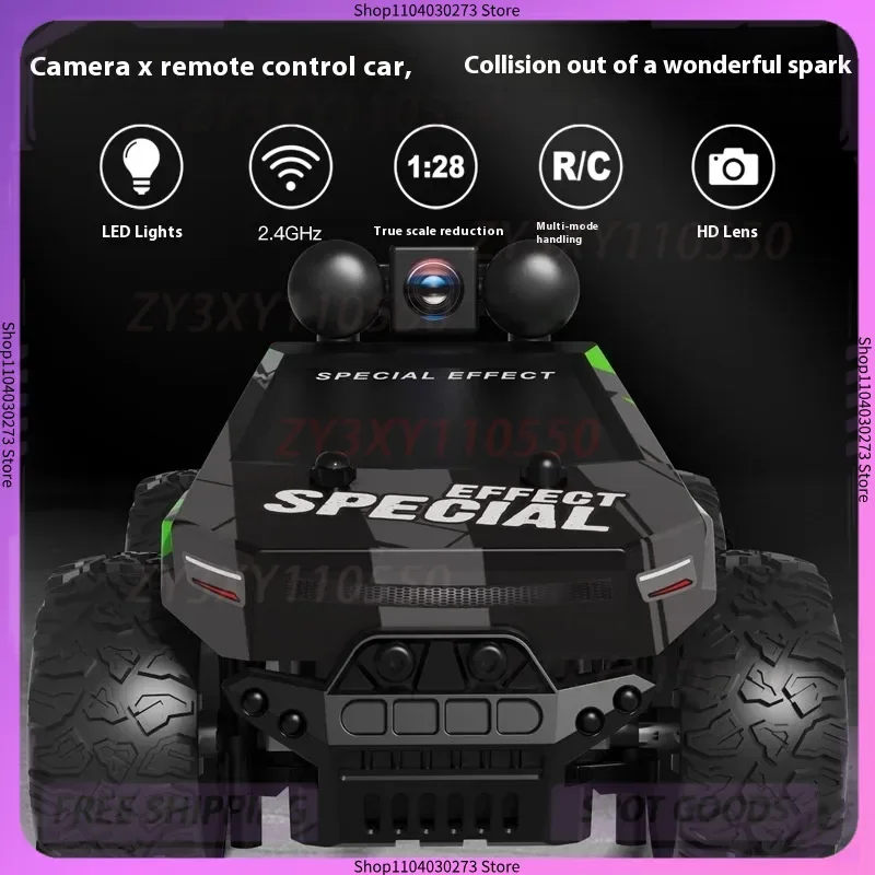 سيارة جديدة 2.4G تعمل بالتحكم عن بعد مع التصوير الجوي 1:28 لعبة التقاط التسلق عالية السرعة على الطرق الوعرة تكنولوجيا سوداء متقدمة