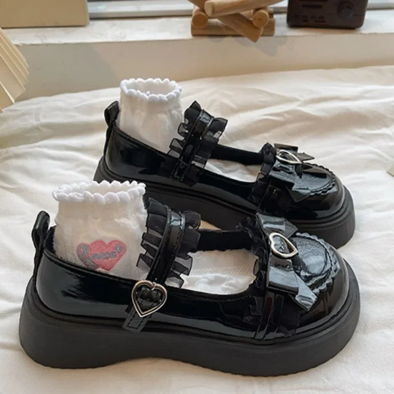 Sweet Mary Janes Prinses Schoenen Kwaliteit Platform Lolita Dame Schoenen Strik Hart Gesp Vrouwen Pompen Japan Stijl Kanten Jurk Pompen