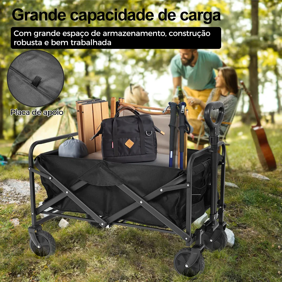 100 كجم 4 عجلات مطاط صلب 360 °   هيكل معدني عجلات قابلة للطي مقاس 75 × 75 سم للتخييم في حديقة الشاطئ