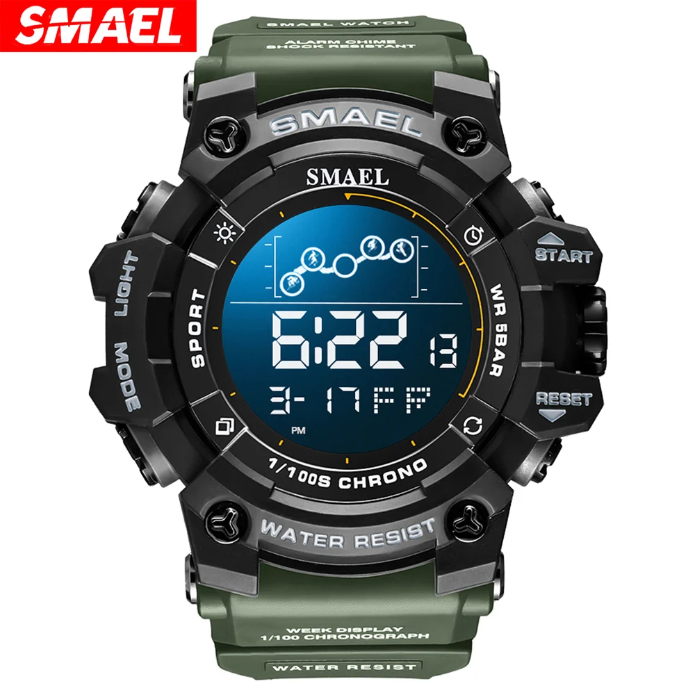 SMAEL Mens Watch Military Water Resistant Sport Watches Army Big Dial Led Digital Wristwatches Stopwatches for Male 8082 Clock