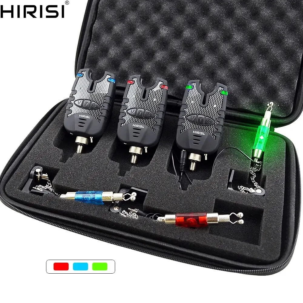 Hirisi 3 Carp Fishing Bite Alarm and Swinger Set Water Resistant Blue LED Fishing Swingers Fish Bite Indicator