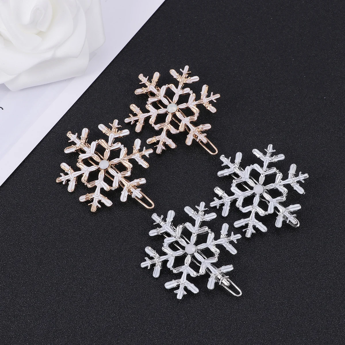 

4 Pcs Baby Hair Accessories Christmas Winter Snowflake Pin Fashionable Girls Clips Child