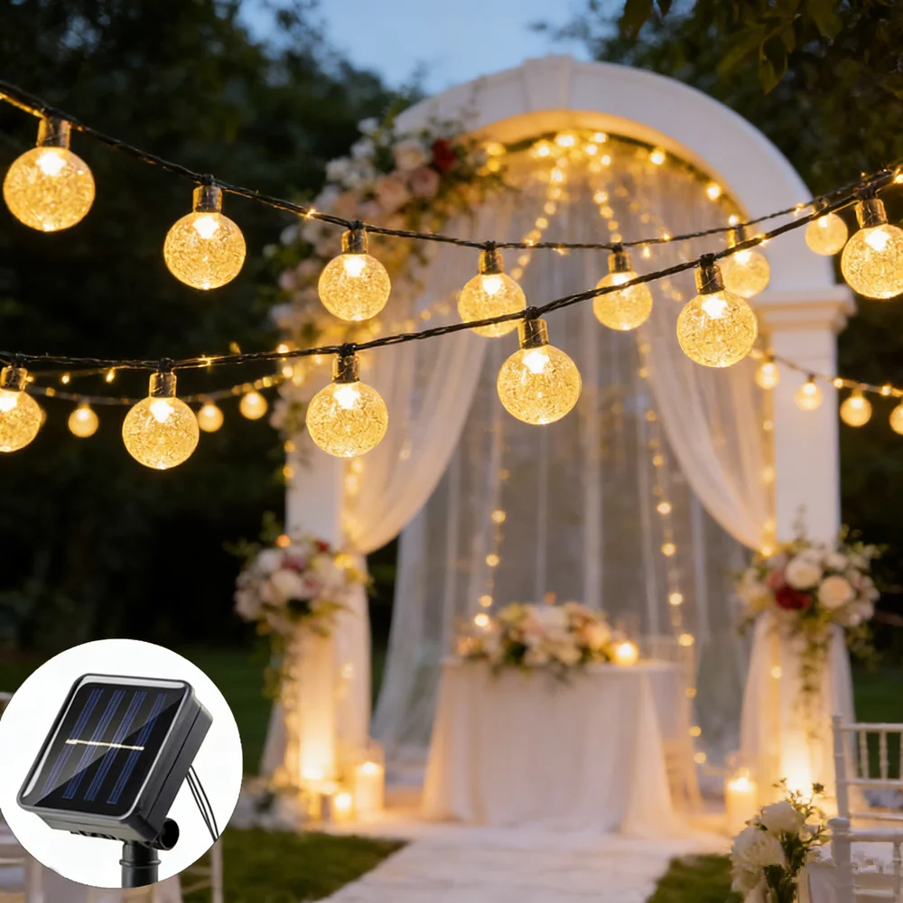 

Solar Crystal Ball Light String Outdoor Festoon Wedding Party Yard Fairy Garland Lighs for Garden Summer Holiday Decoration
