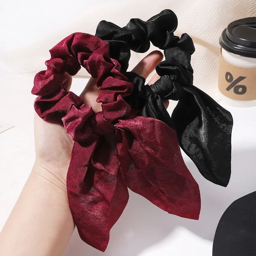 4Pcs/Lot Women Girls Chiffon Bowknot Silk Hair Scrunchies Set Pearl Ponytail Headband Hair Rope Headband Girls Hair Accessories