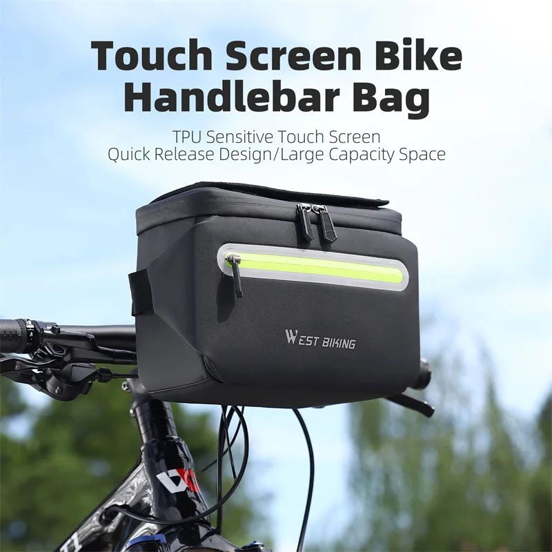 WEST BIKING Waterproof Bike Front Frame Bag Touch Screen MTB Bicycle Phone Holder EVA Handlebar Bags Cycling Front Storage Bag