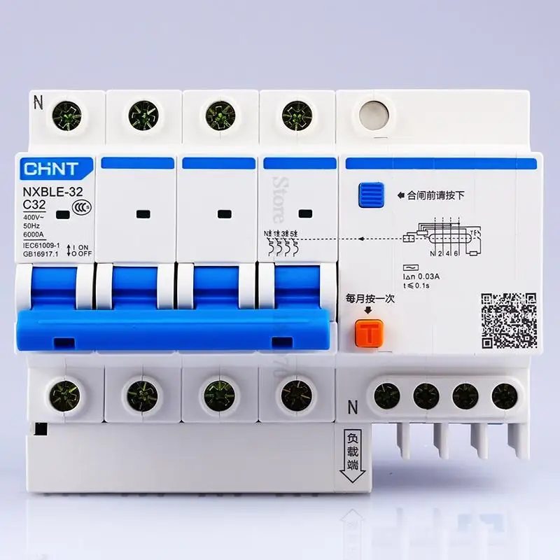 CHINT RCBO NXBLE-32 4P 30mA C10A 16A 20A 25A 32A Residual current Circuit breaker Replace DZ47LE-32 RCBO