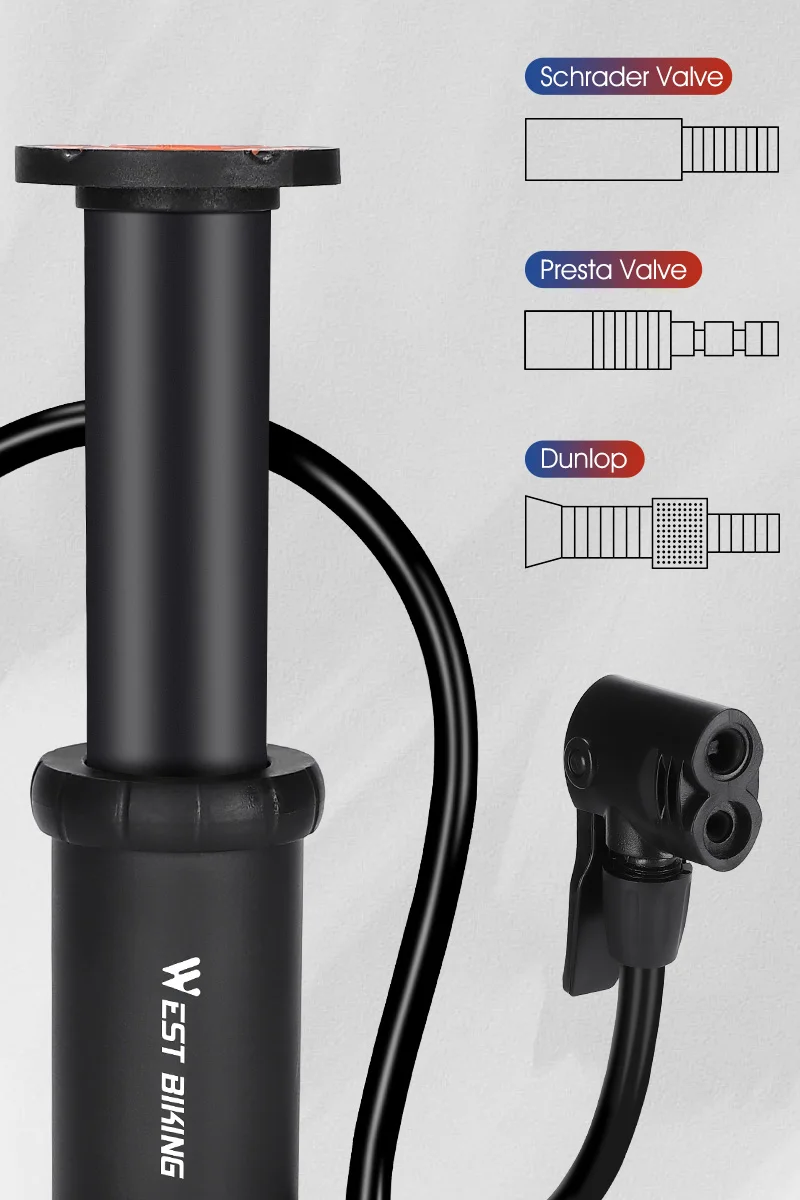 WEST BIKING Mini-Fußpumpe 120 PSI, tragbarer Fahrradreifenfüller für Presta- und Schrader-Ventile, für Radsport, Sportbälle, Fahrradzubehör – Detail 10