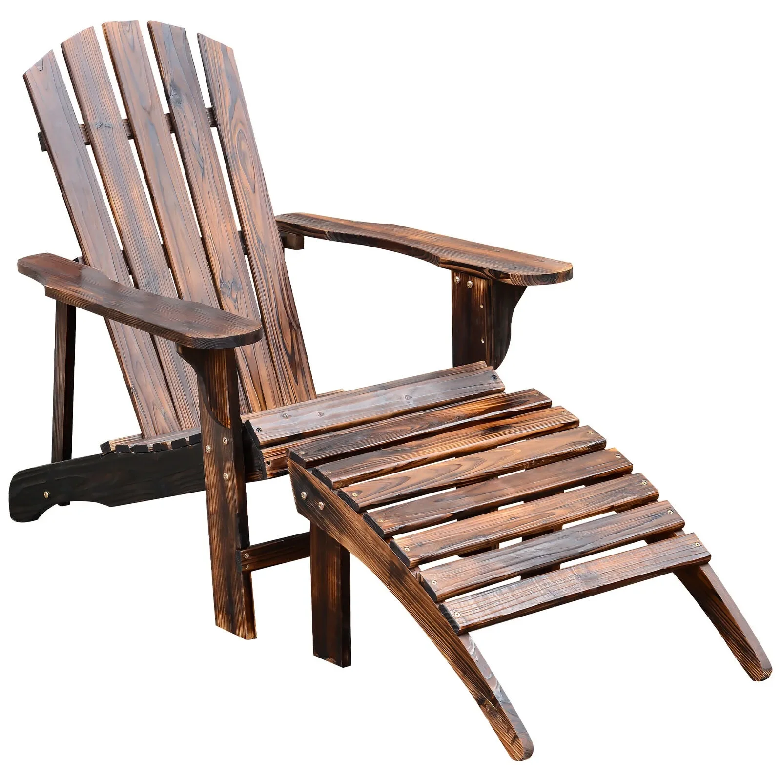 US Outdoor Patio Deck Adirondack Chair Fir Wood Lounger Beach Seat Pool w/ Ottoman