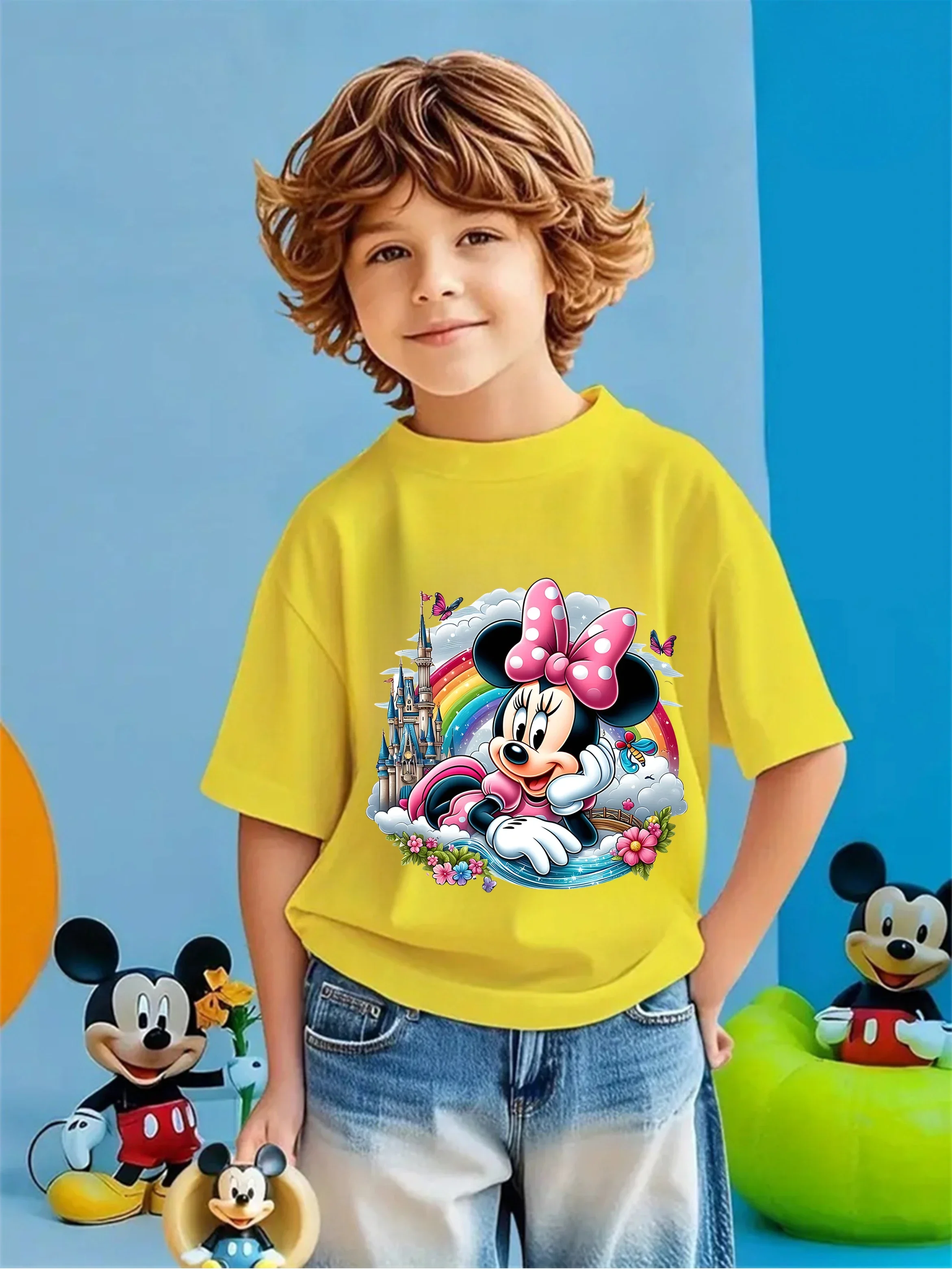

Boys Girls Cute Mickey Mouse Crew Neck Tshirt 3-14Y Summer Kawaii Cartoon Hot Fashion Street Outdoor Casual Children