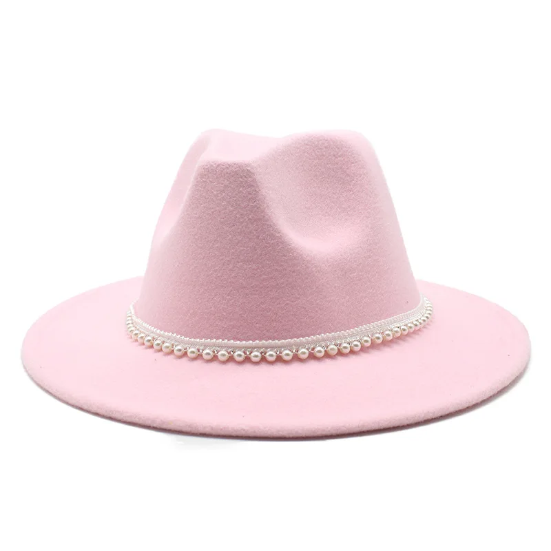 

Autumn And Winter New Ribbon Hepburn Style Broad Brimmed Hat Fashion Flat Brim Top Hat Men And Women Woolen Fedora Hat